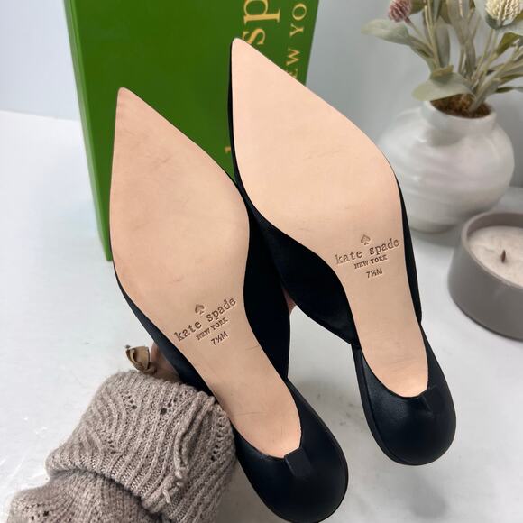 Kate Spade Darlene Satin Crystal/Bow Kitten Heel Mule Black Women 7M Tried On - Picture 9 of 11
